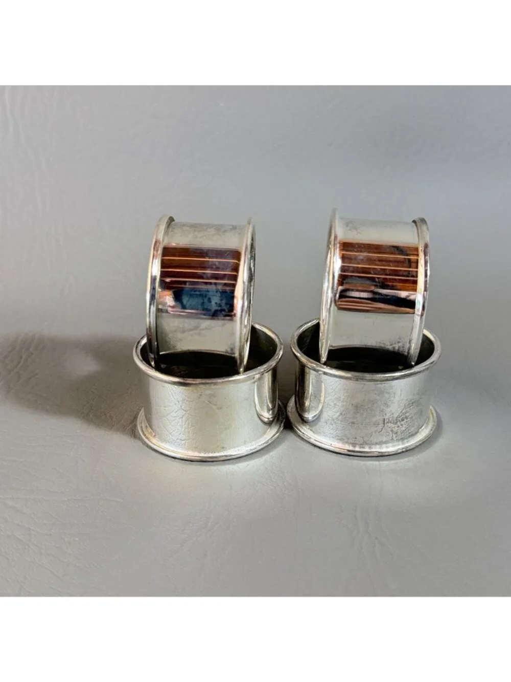 Vintage Silver Plated Napkin Ring Set 4pc Cylindrical Holiday Table Decor